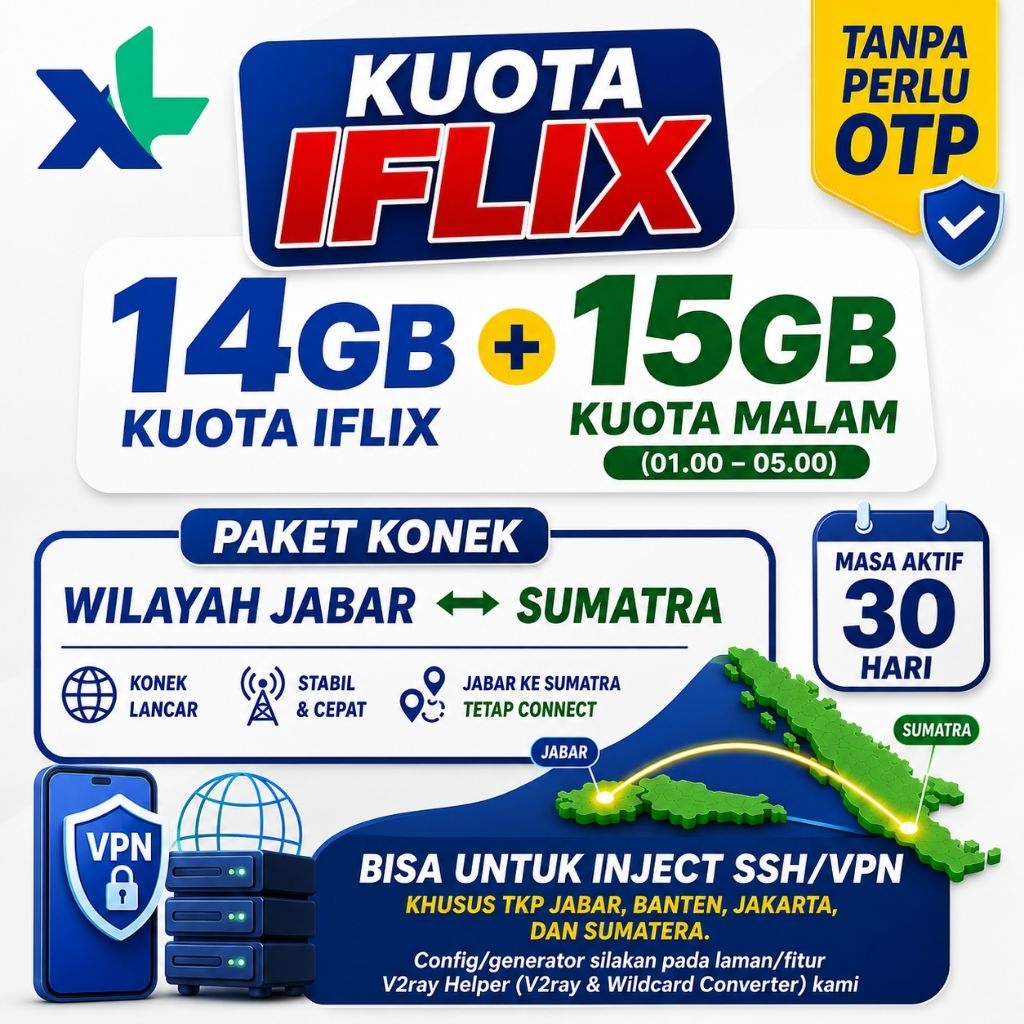 KUOTA IFLIX XL 14GB + 15GB MALAM | Paket Konek Jabar Jabodetabek Sumatra | Tanpa OTP | Masa Aktif 30