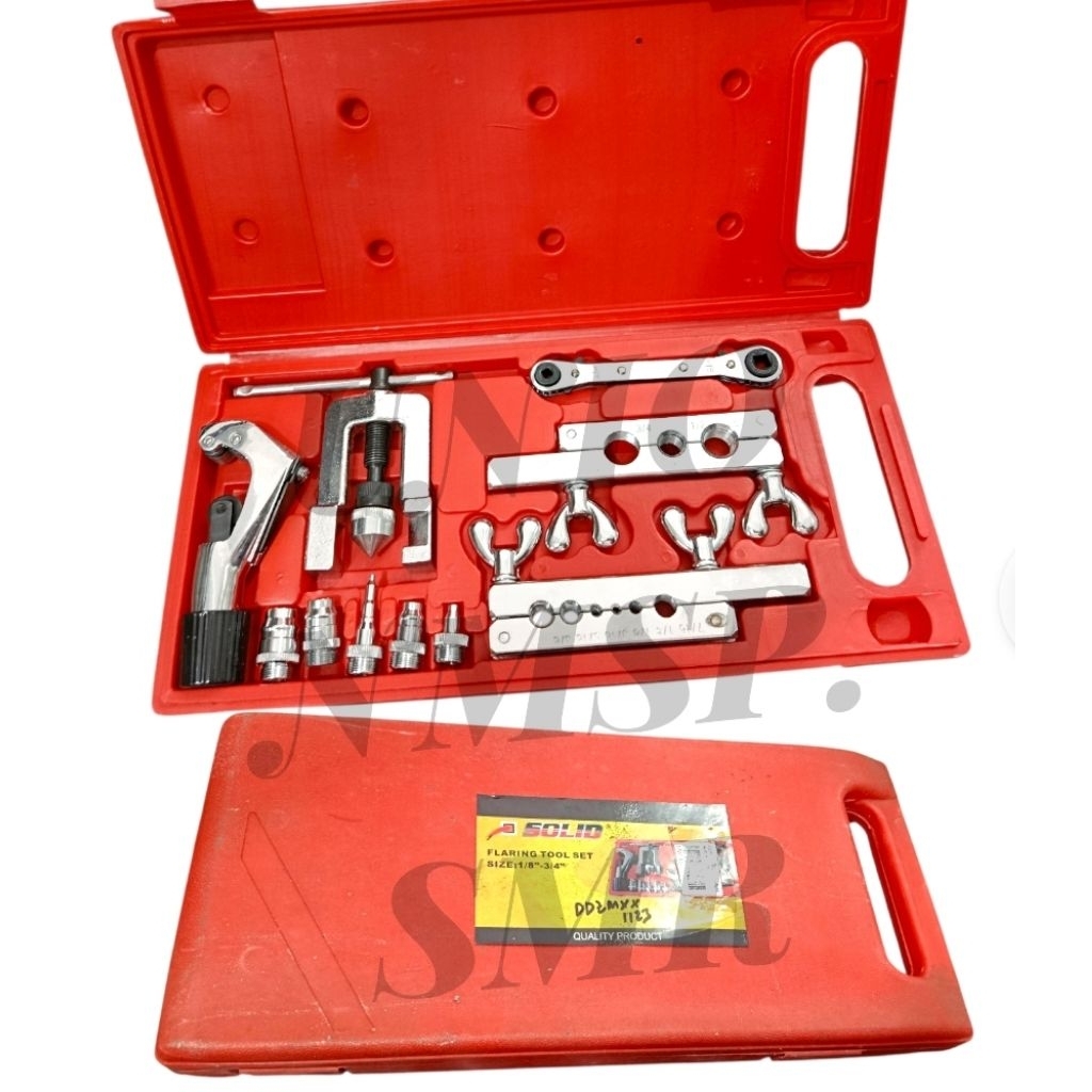 Flaring Tool Set SOLID Size 1/8 inch - 3/4 inch Alat Pemekar Pemotong Pipa Tembaga AC Set Box Merah 