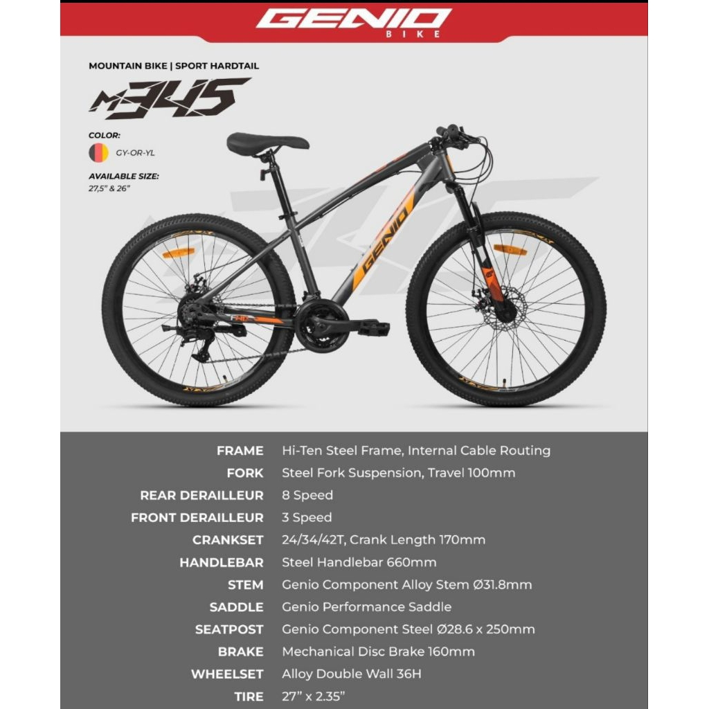 SEPEDA GUNUNG MTB 26 27.5 INCH GENIO M345 SHIMANO 24 SPEED / GENIO M341/ GENIO M3411 / GENIO M349 27