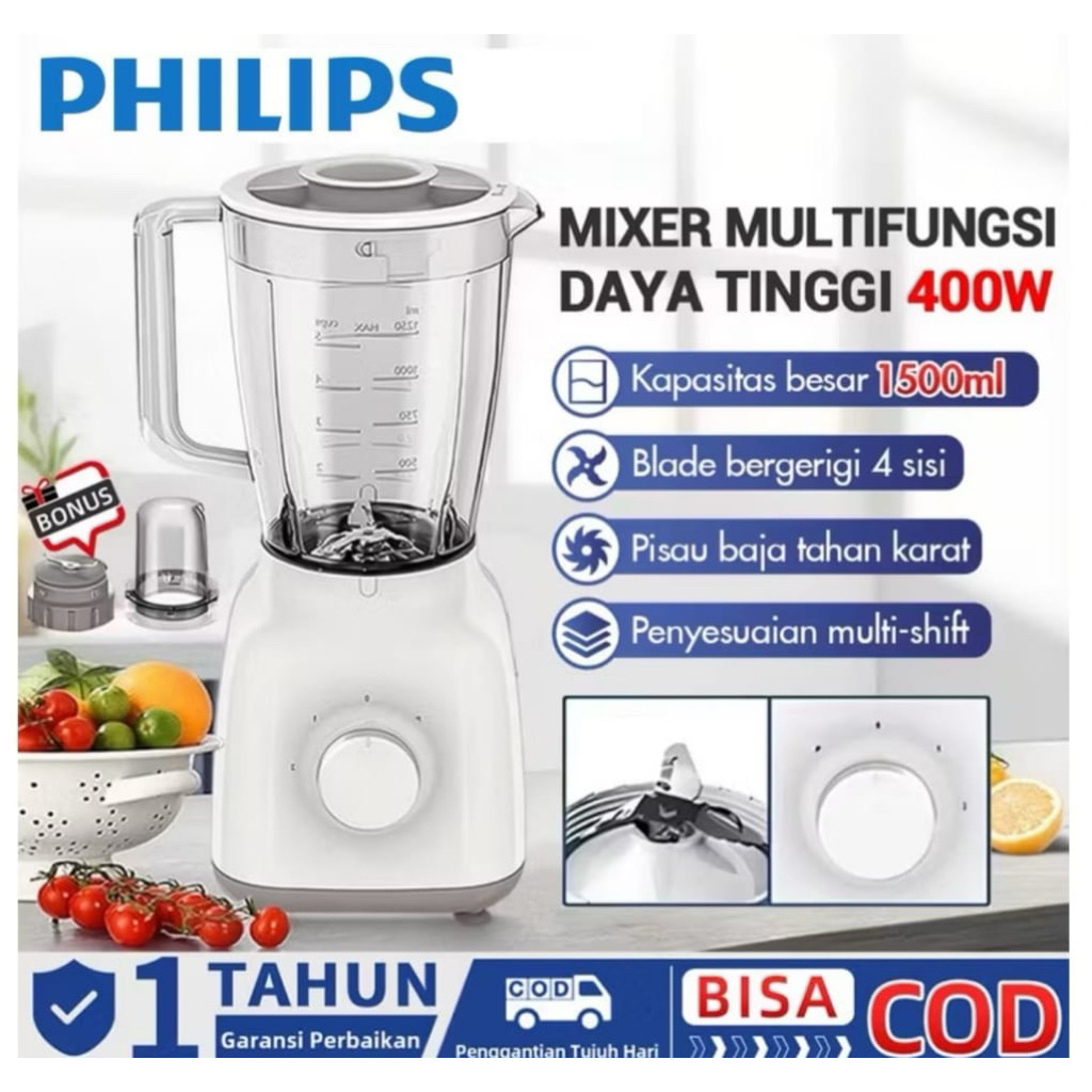 Blender Philips HR2106 - Pisau Tahan Lama, Mudah Dibersihkan