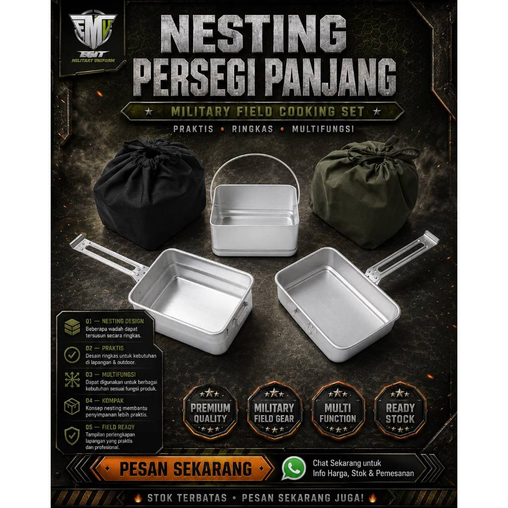 NESTING KOTAK TNI -  ALAT MASAK CAMPING - COOKING SET KOTAK - NESTING TNI