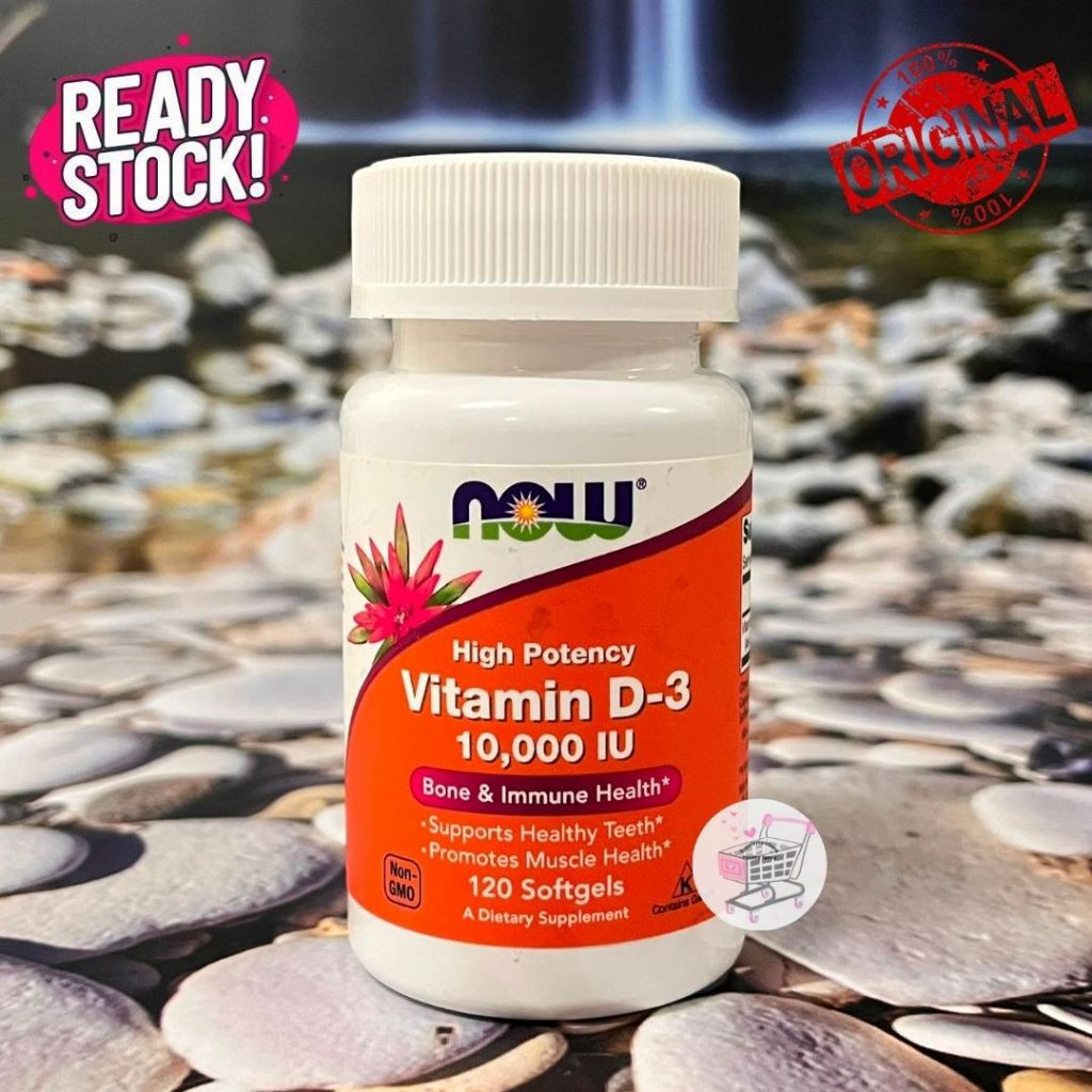 NOW - Vitamin D3 10,000IU (120 Softgels) kesehatan tulang, gigi, kekebalan tubuh