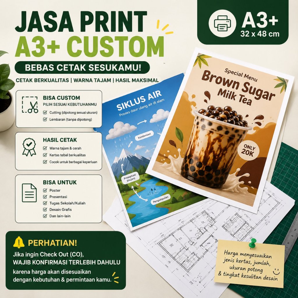 Jasa Print Poster A3+ Custom, Bisa Cutting, Warna Tajam, Untuk Poster & Desain Grafis