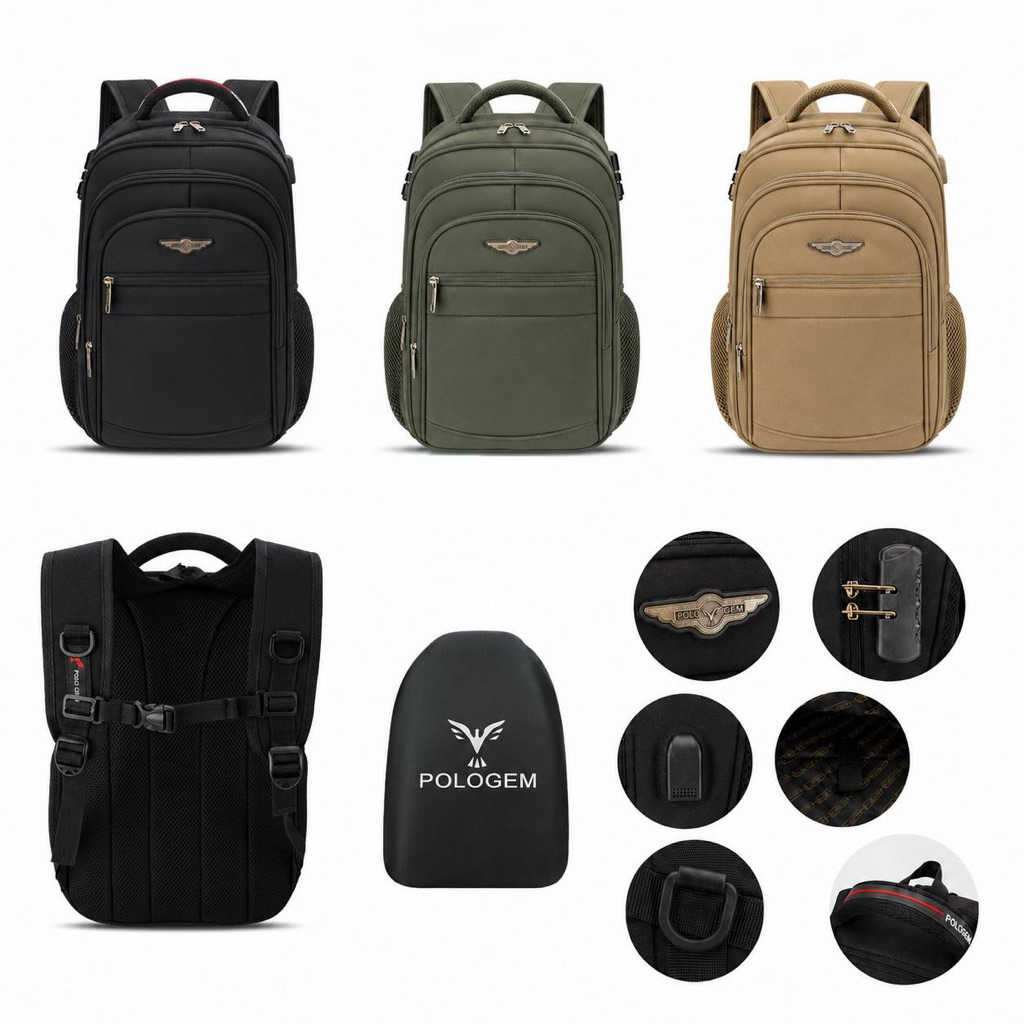 Polo Gem Ransel Tas Ransel Pria Wanita Sekolah 17 Inch Kanvas Polo Gem