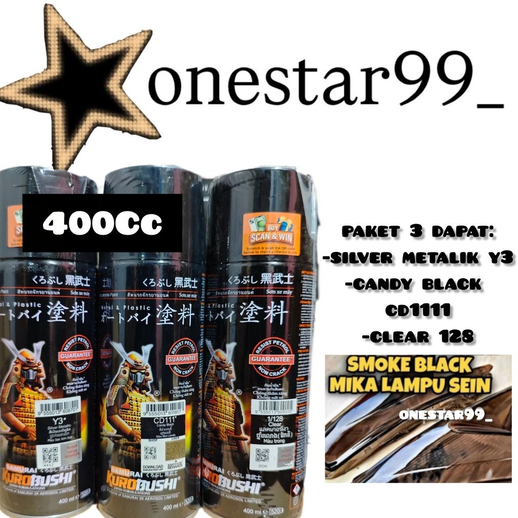 Pilok Pylox Pilox Cat Samurai Paket 3 Kaleng Candy Black CD111 Hitam Silver Metalik Y3 Clear 128 Glo