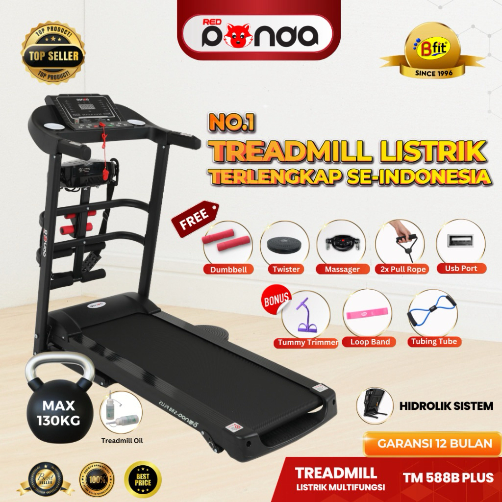 Treadmill Redpanda 588 Black Plus with Hidrolic dan Massanger