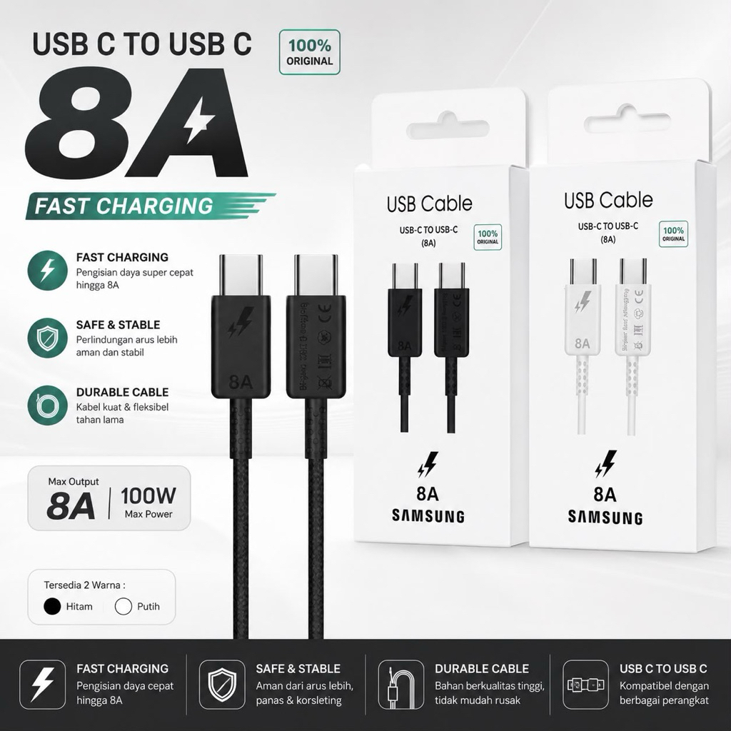 (GROSIRAN) Kabel Data Usb Type C to Type C 8A Fast Charging 100W PD Super Fast Charge Original - Samsung Compatible