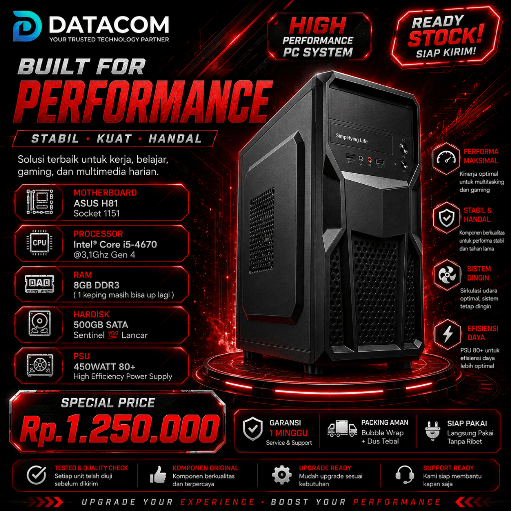 Komputer Desktop Asus H81 Socket 1151,processor" Core i5-4670@3,1Ghz Gen 4,Ram 8GB,Hardisk" 500Gab