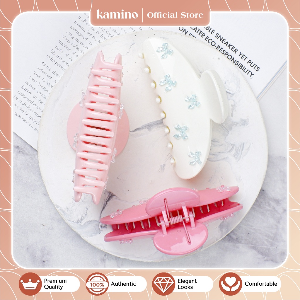 [NEW] Kamino - Jedai Jepit Rambut Hair Claw Ribbon Besar Pastel Pink Jumbo Pita Glossy 10,5 cm Haeyo