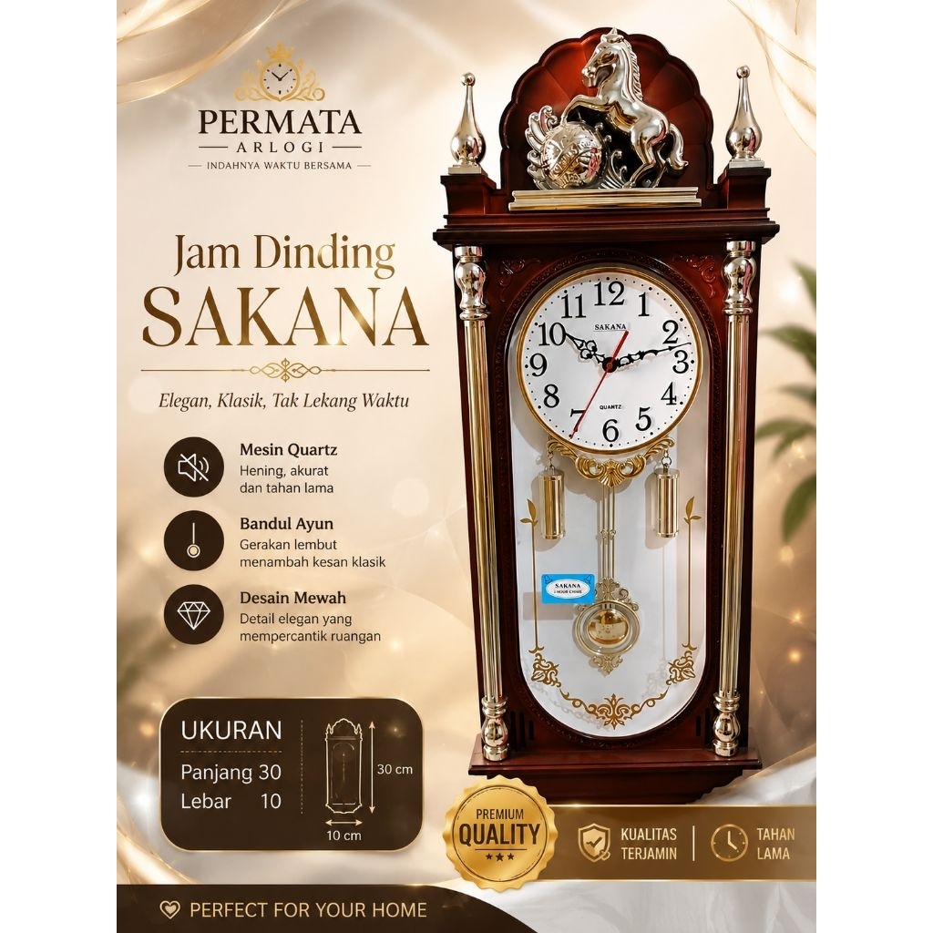 Jam Dinding Lonceng Bandul SAKANA Bunyi setiap jam
