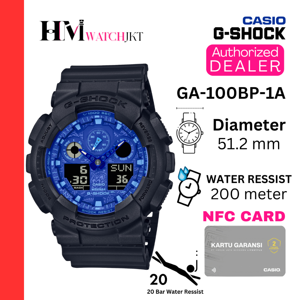 CASIO G-SHOCK GA-100BP-1ADR Jam Tangan Pria Original Analog-Digital Antiair GA-100BP-1A GA-100