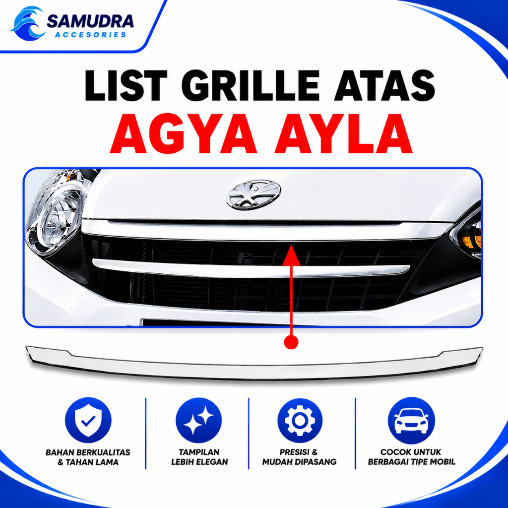 List Grille Depan Atas Toyota Agya 2013-2020 Grill Bumper Atas Aksesoris Mobil