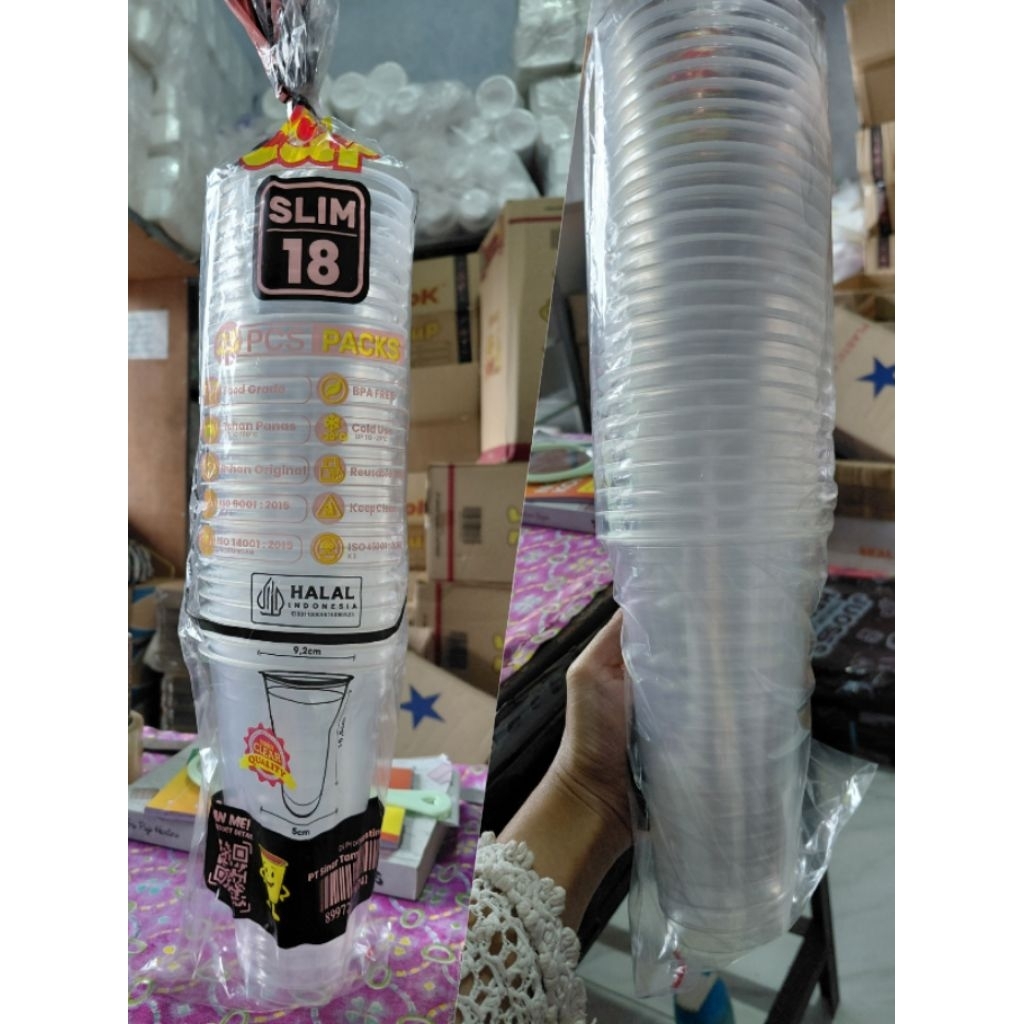 HOK Cup Slim 18oz isi 25 pcs| Gelas Plastik Uk 18oz | Cup Es Teh Jumbo