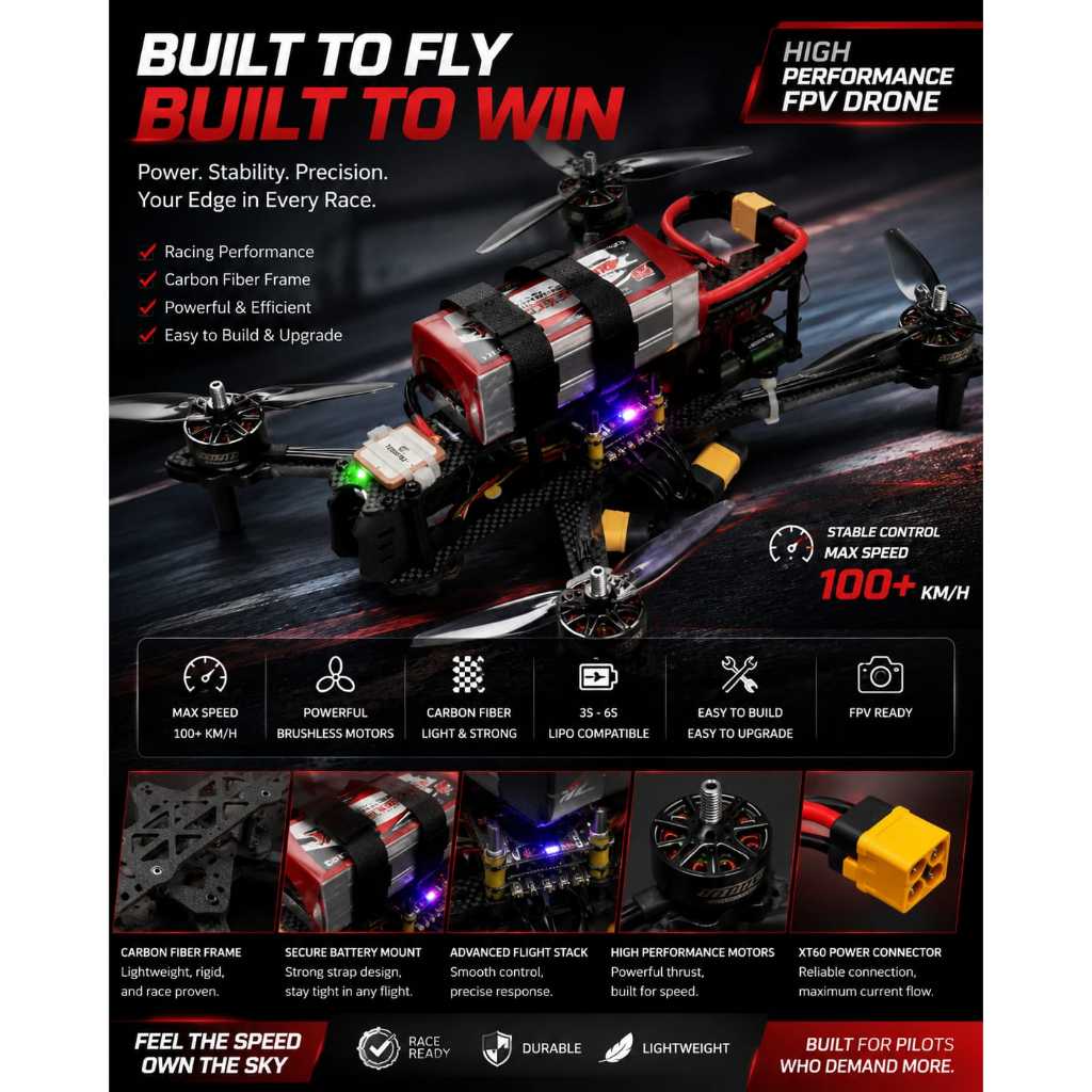 Drone FPV Racing High Performance, Carbon Fiber Frame