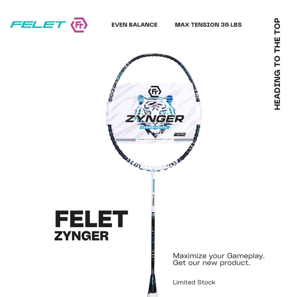 RAKET BADMINTON FELET CARBON WOVEN ZYNGER FREE SENAR - GRIP - EXCLUSIVE BAG RACKET BULUTANGKIS FELET
