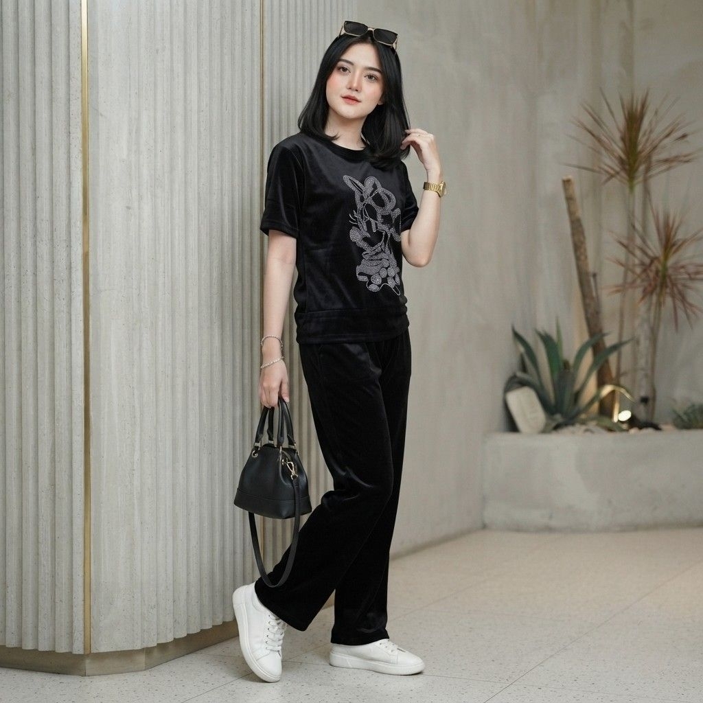 setcel bludru velvet model mini terbaru / setelan bludru gambar miniie
