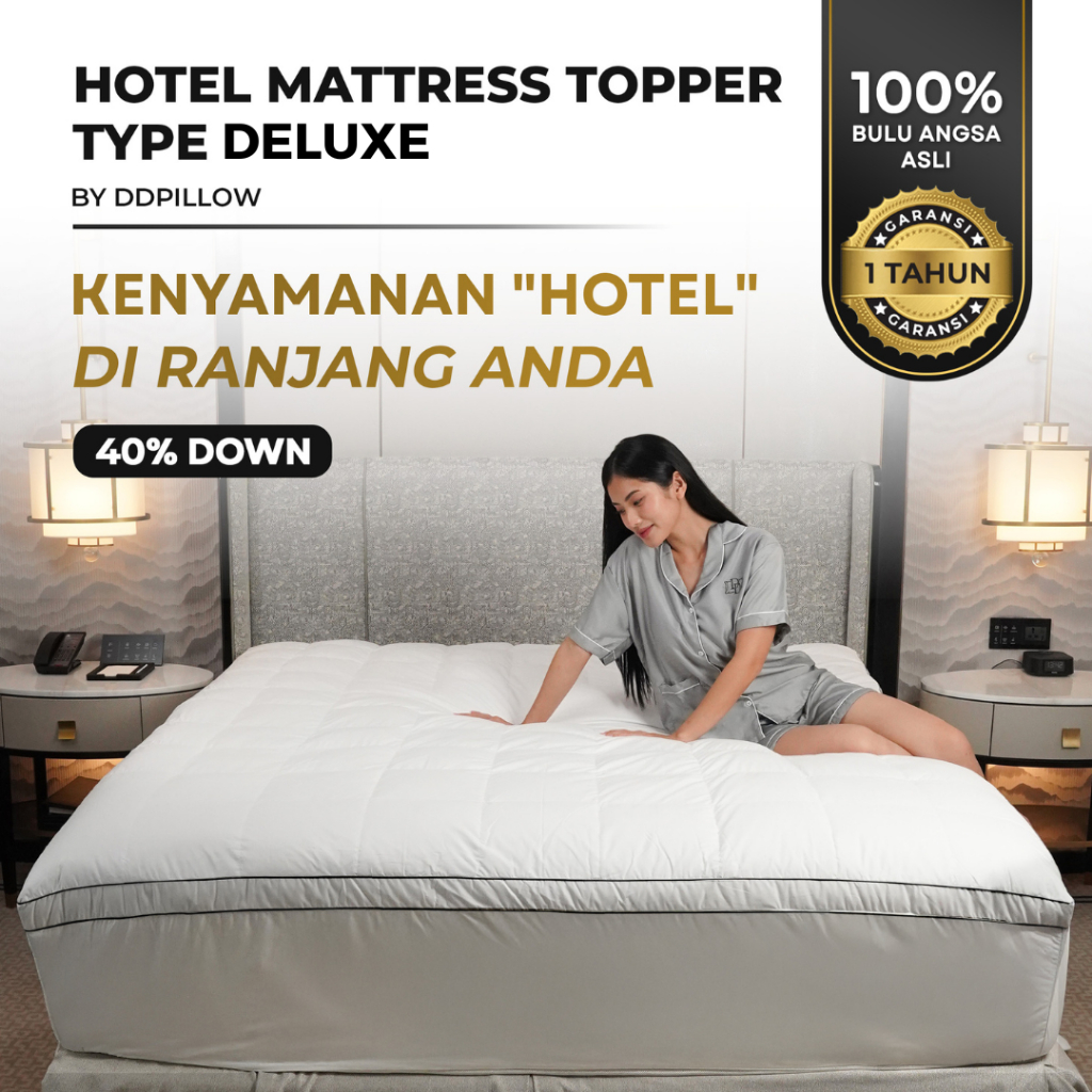 DDPillow Mattress Topper Hotel Bulu Angsa Asli | Type Deluxe 40% Down | Matras Topper Bulu Angsa Asl