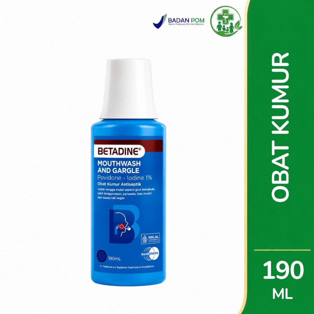 Betadine Mouthwash & Gargle 190ML | Obat Kumur Antiseptik / Betadine Mouthwash