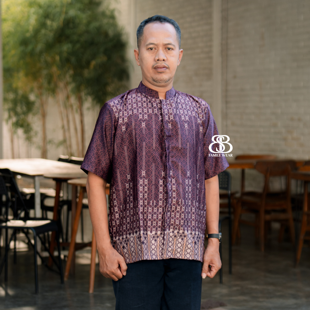 BSB Kemeja Pria Lengan Pendek Motif Batik Sarimbit Baju Couple Pasangan Gamis Bahan Dior Silk Premiu