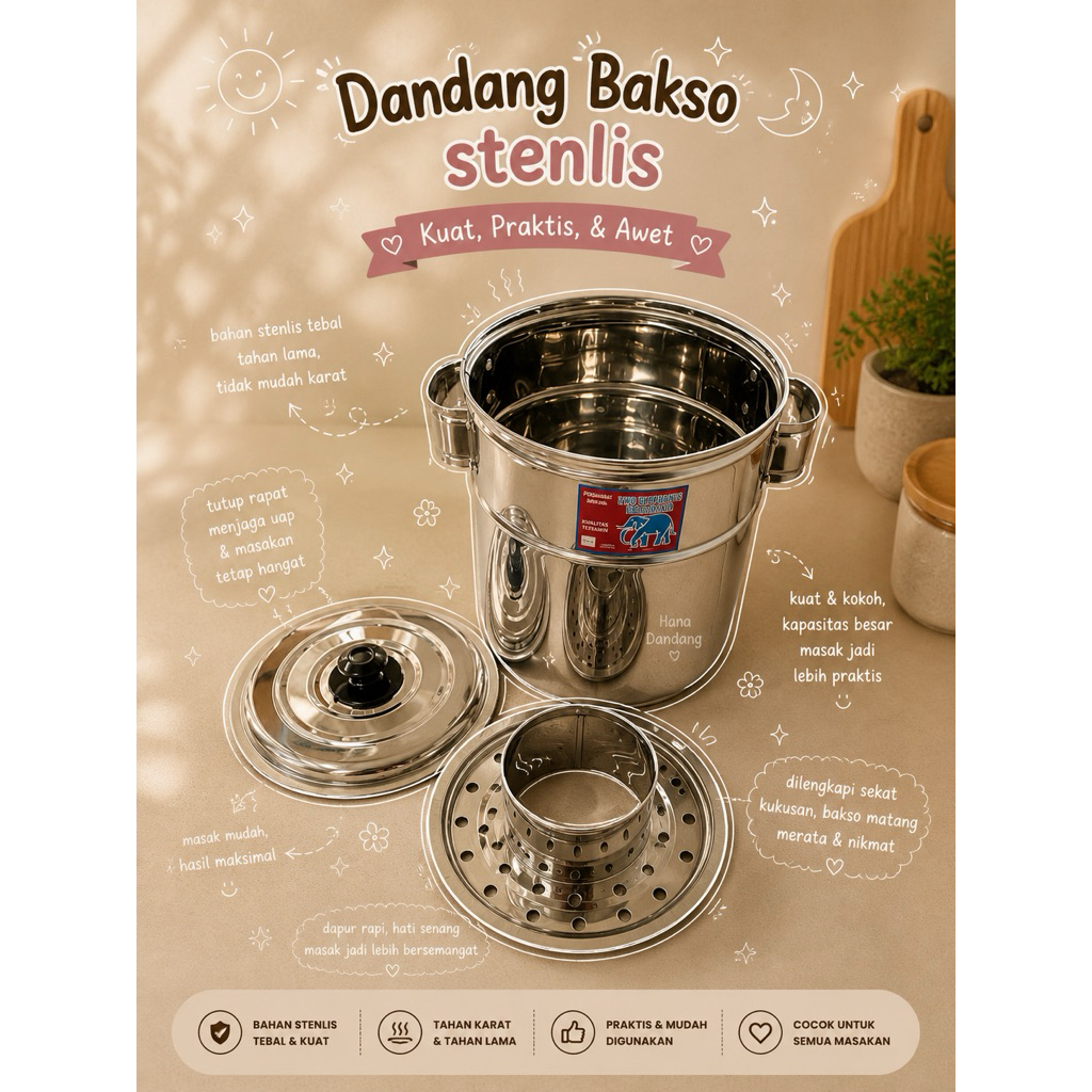 DANDANG BAKSO MINI BALITA KECIL UK 20cm *TUTUP KNOP PENTOLAN* ANTI PANAS