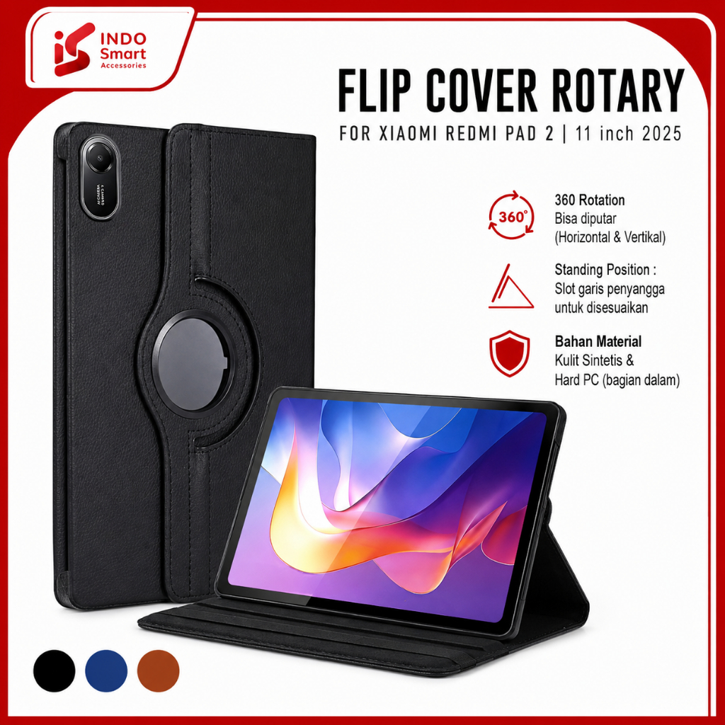 Xiaomi Redmi Pad 2 | Case Xiaomi Redmi Pad 2 | 11 inci Flip Cover Stand Casing Rotary Leather Standi
