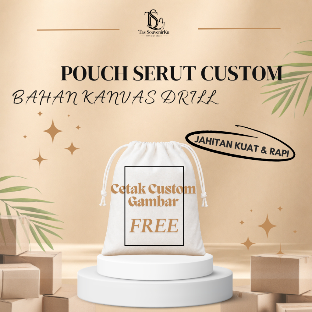 Pouch Serut Custom Logo Bordir atau Sablon Merchandise Event dan Promosi