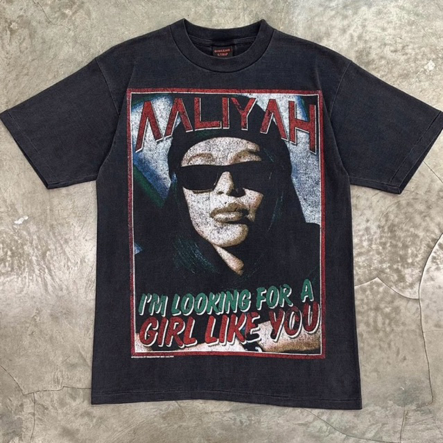 T-Shirt / Tees Bootleg GINSENGSTRIP Aaliyah Black Faded Colour (NEW) | T-Shirt Bootleg Aaliyah Vinta