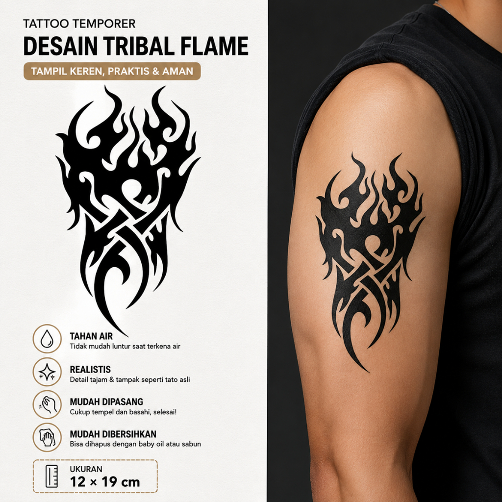 Stiker tato temporer 3D, unisex, desain lengan dan dada, motif tribal, tahan air, keren dan modern.