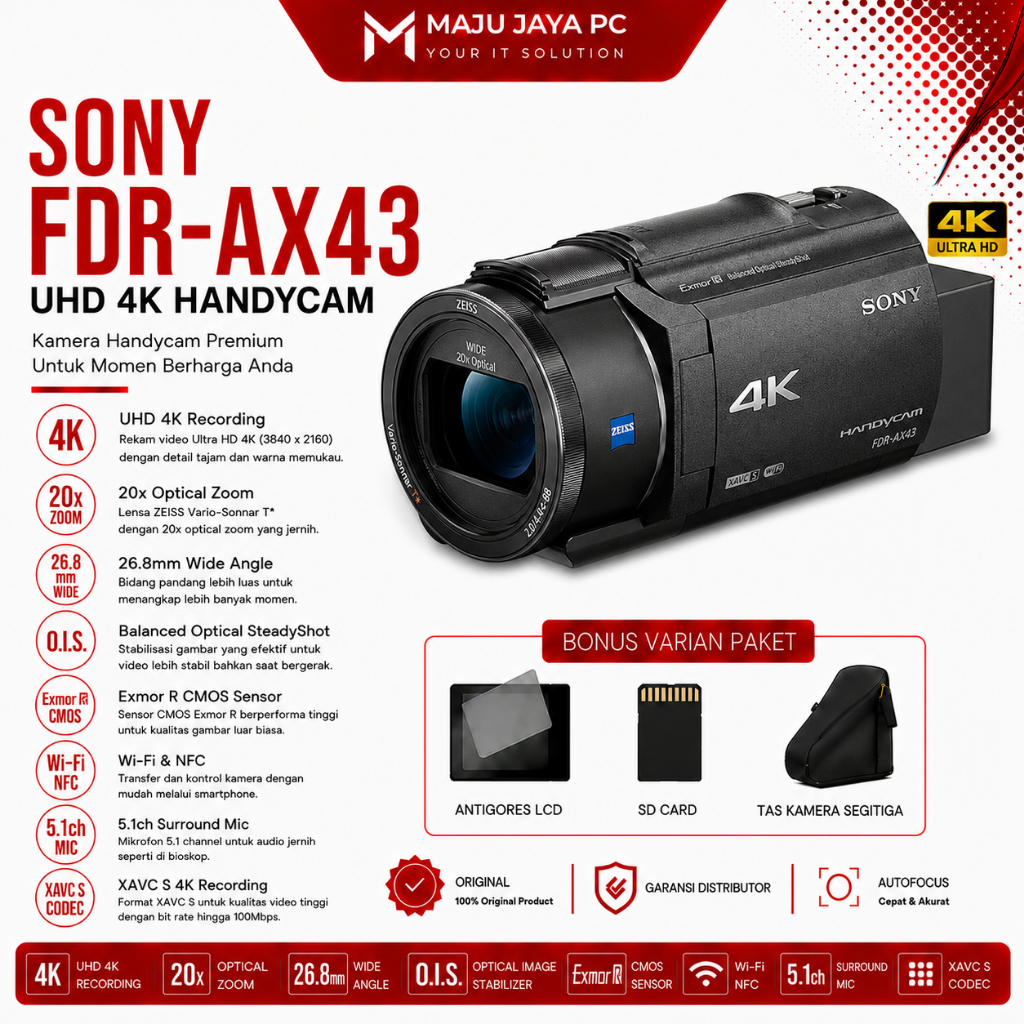 SONY FDR-AX43A UHD 4K HANDYCAM CAMCORDER /  SONY FDR-AX43 UHD 4K HANDYCAM CAMCORDER
