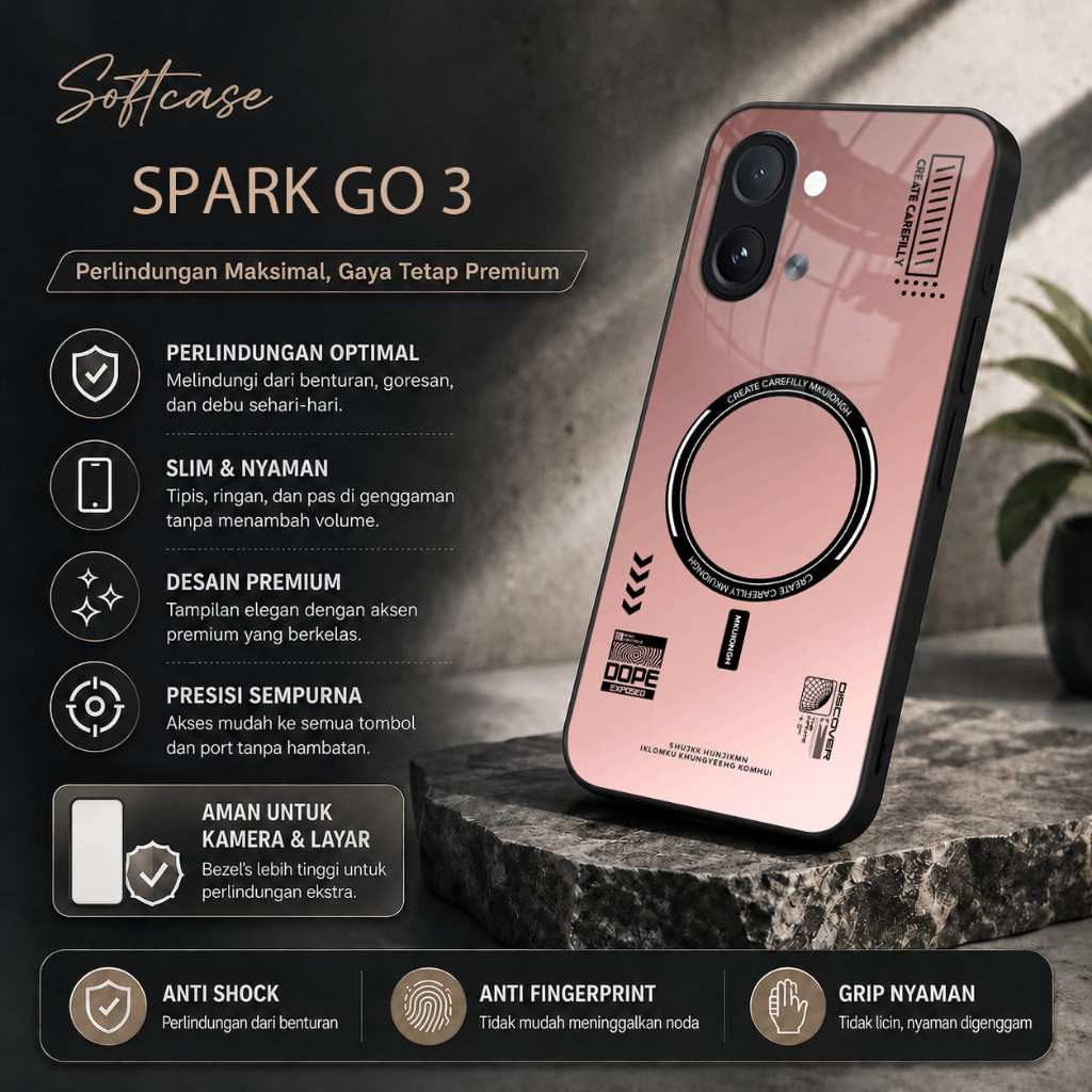 Softcase Glass Kilau Untuk Tekno Spark Go 3 - Cassing Hp Tekno Spark Go 3 - Case Pelindung Hp Tekno 
