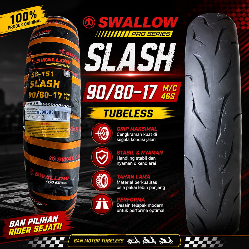 Ban Motor 90/80 ring 17 Swallow Slash Soft Compound Tubeless