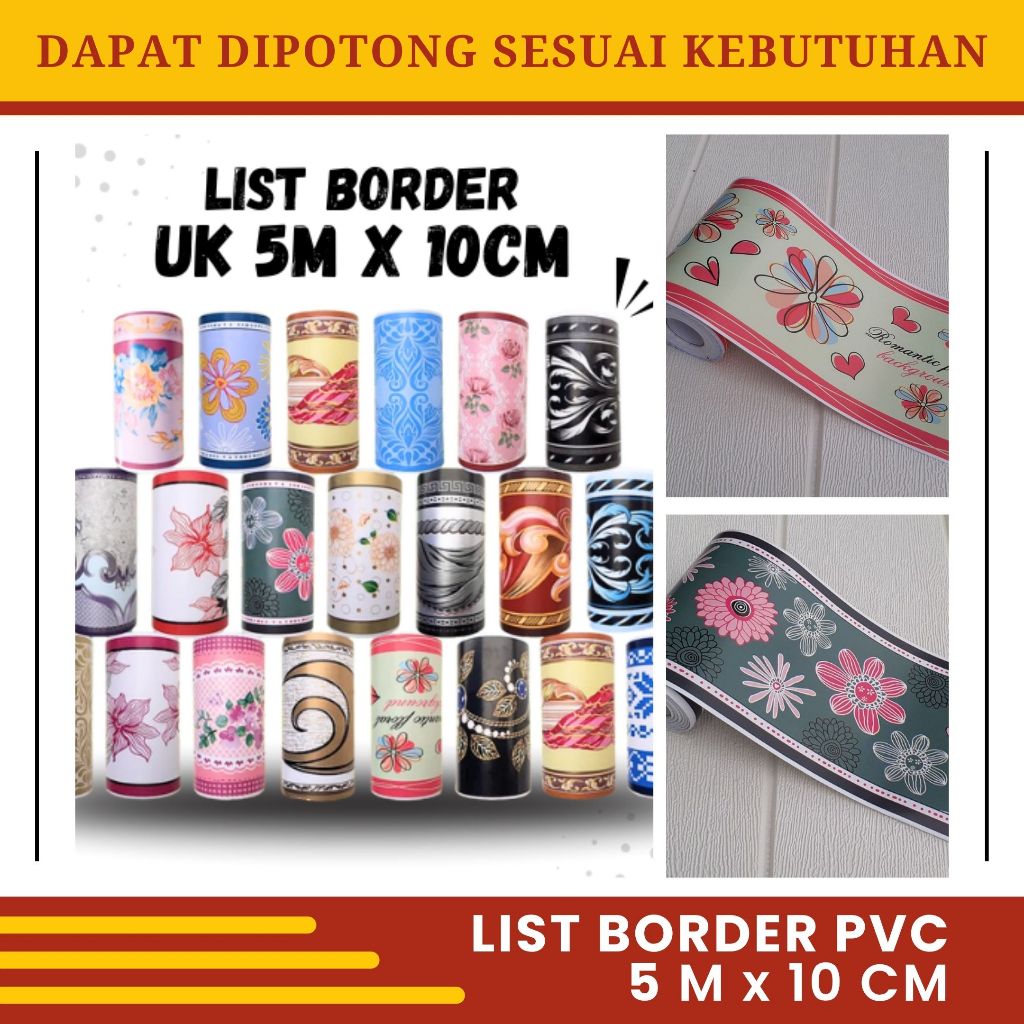 Wallpaper List PVC Stiker Dinding Bawah Aesthetic List PVC Stiker Motif Bunga Kualitas Premium