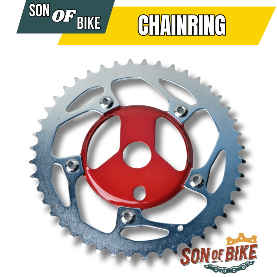 Chainring Sepeda BMX Old School 44T 44 Gigi Merah Silver Single Speed Piringan Gear Depan Crank Vint