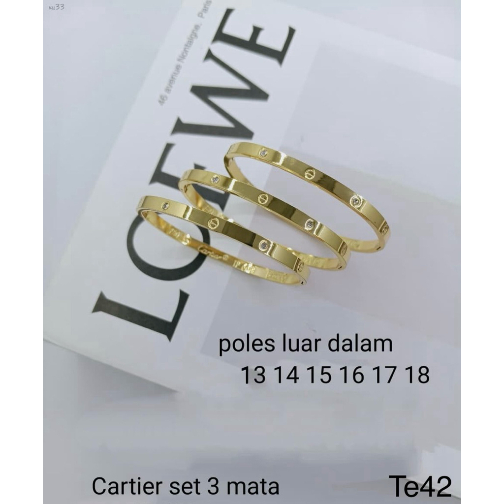 SET 3 GELANG TITANIUM GOLD POLOS DAN GOLD MATA SILVER POLOS SILVER MATA