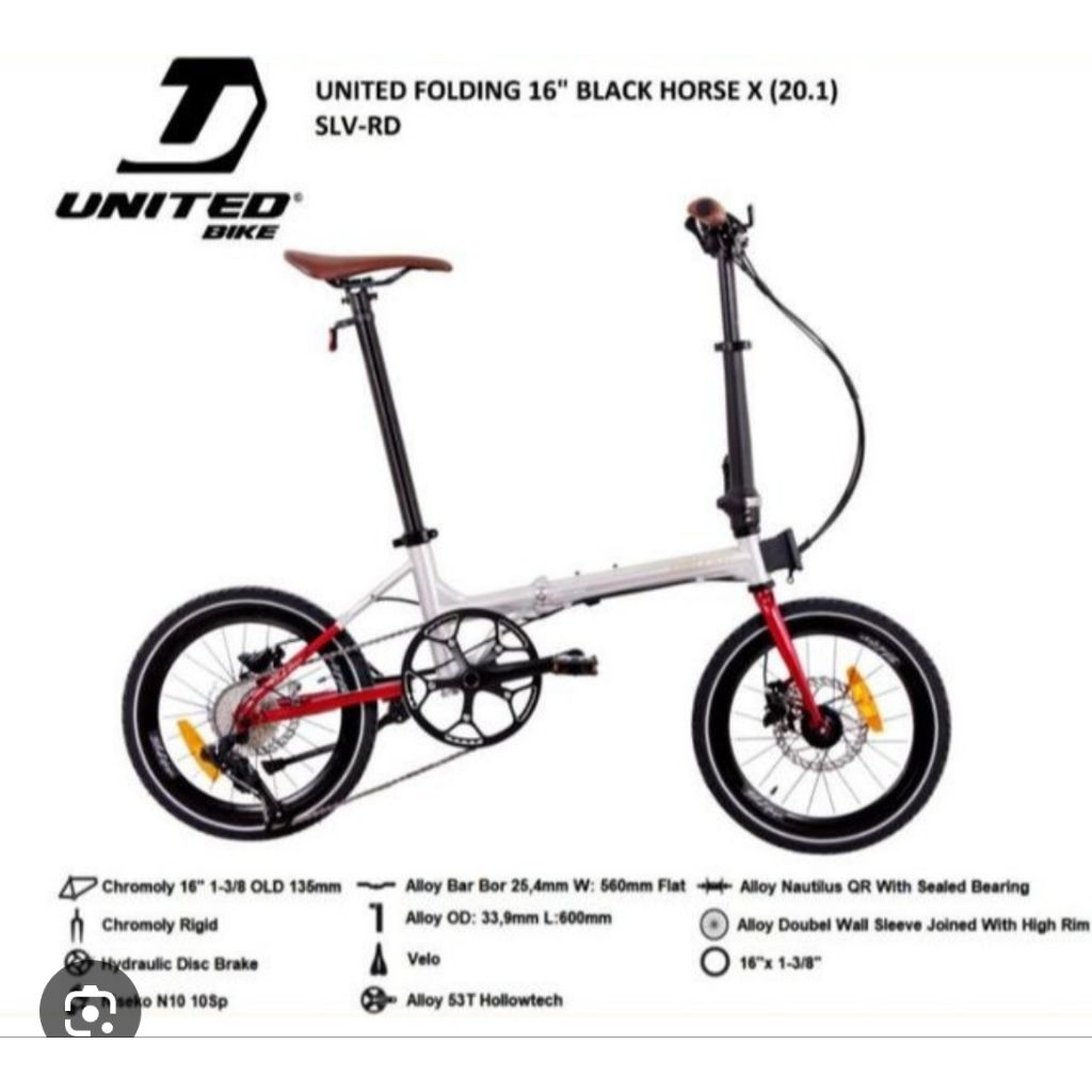 Sepeda Lipat 16 Folding Bike United Black Horse X Sepuluh 10 Original