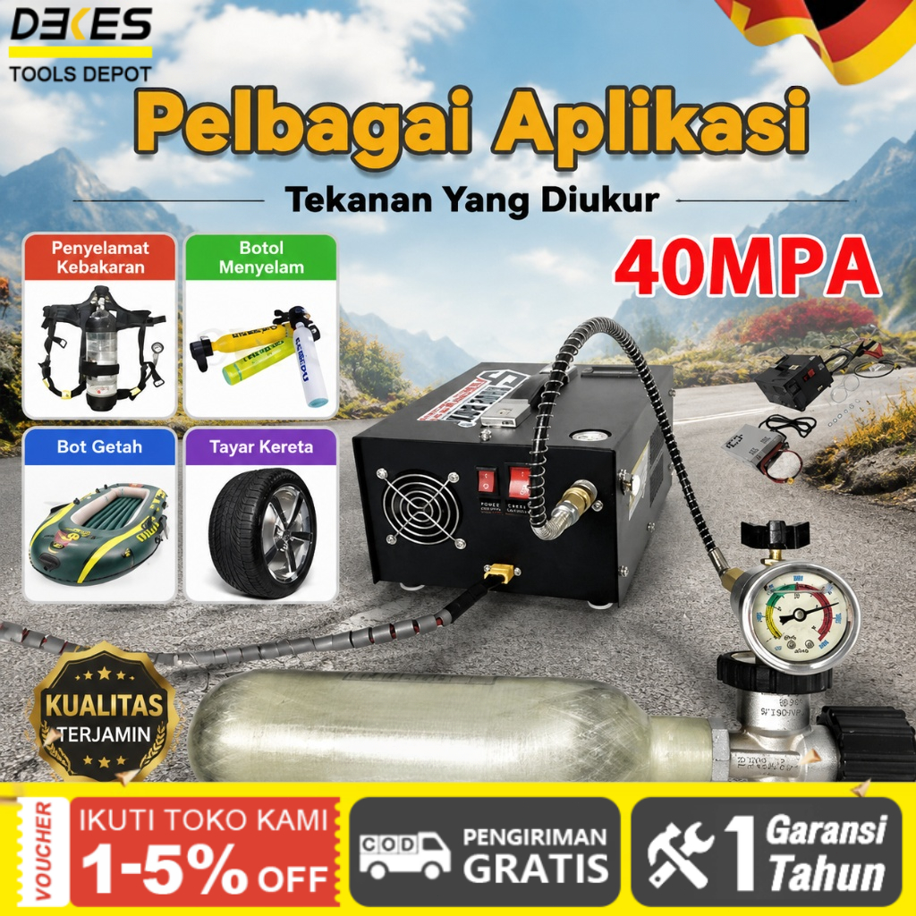 DEKES Kompresor Mini Portable Otomatis 12v Auto Stop 4500psi Kompresor Pcp Listrik 40Mpa Cocok Oxyge