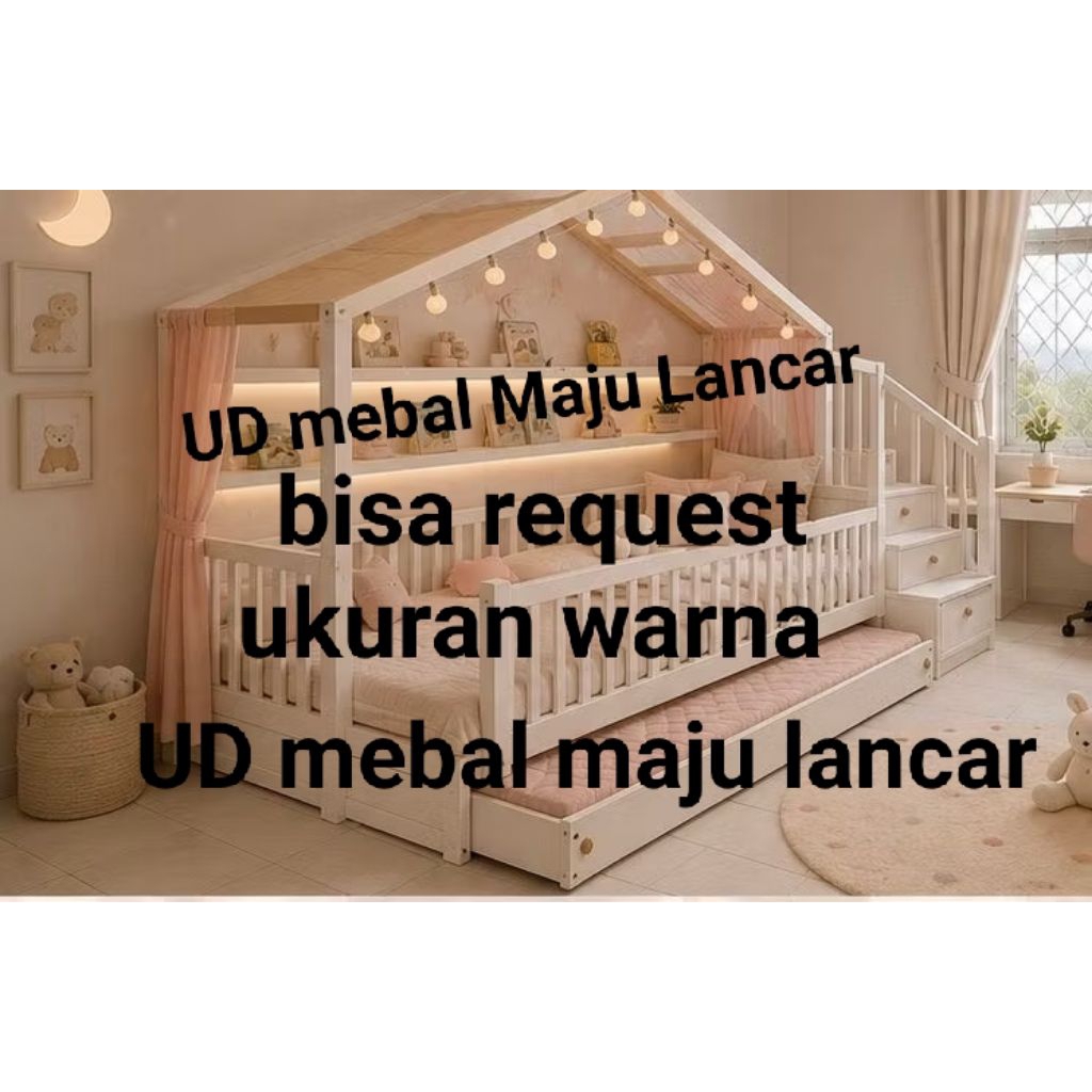 tempat tidur anak perempuan lucu banget terbaru kayu jati/ kayu. pinos