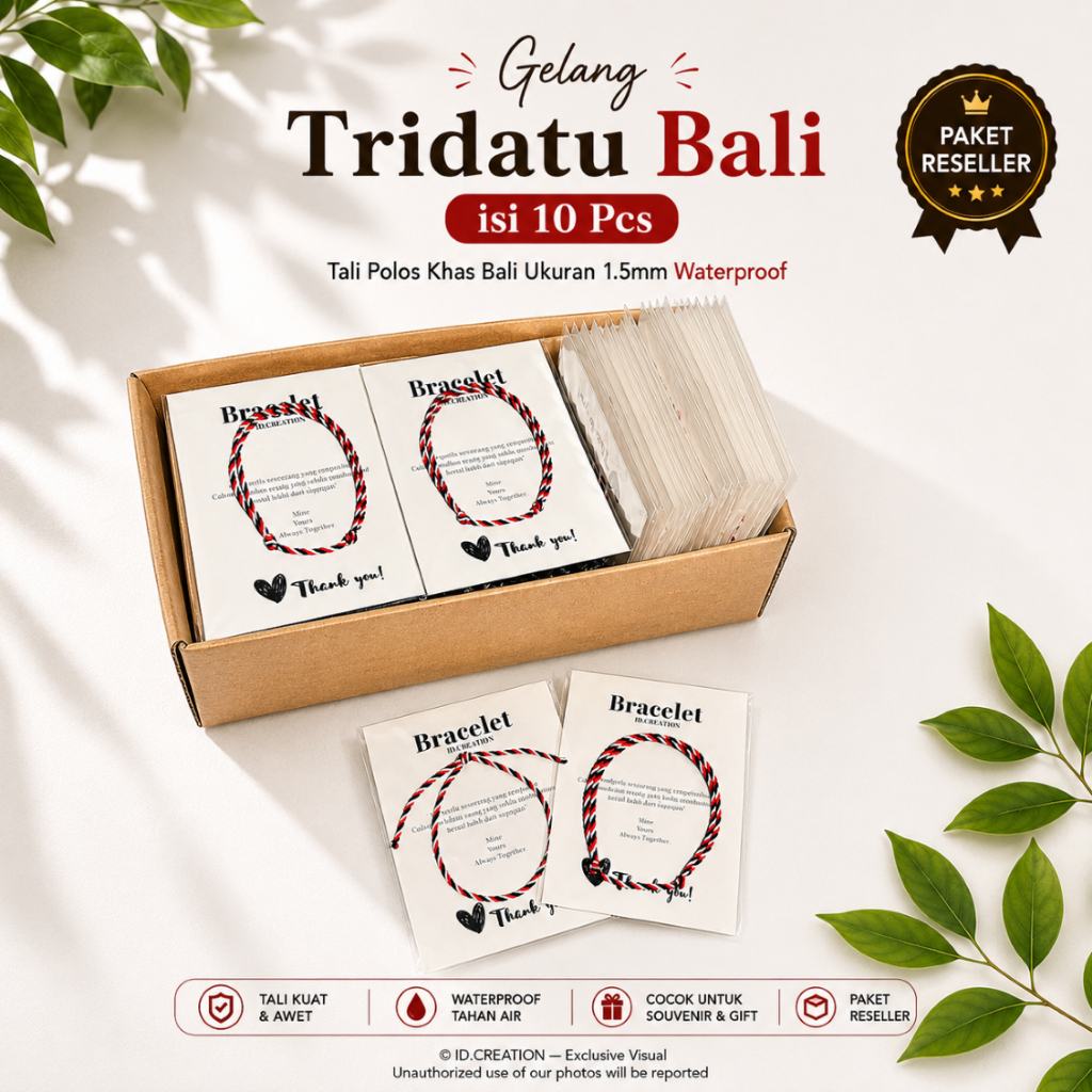 Gelang Tridatu Bali isi 10 Pcs - Tali Polos Khas Bali Ukuran 1.5mm Waterproof