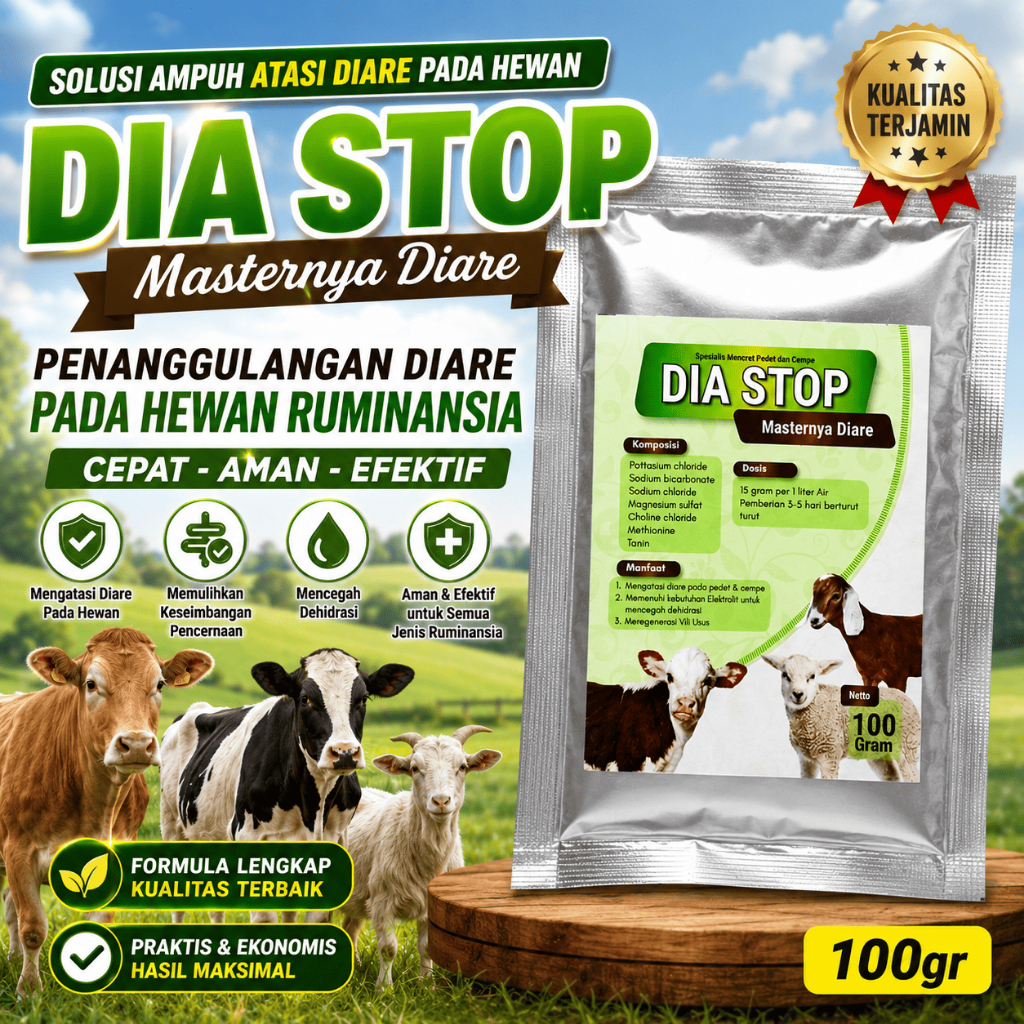 DIA STOP 100gr - Obat Diare Mencret Sapi Kambing Domba Aman Untuk Pedet dan Cempe | 100 gr