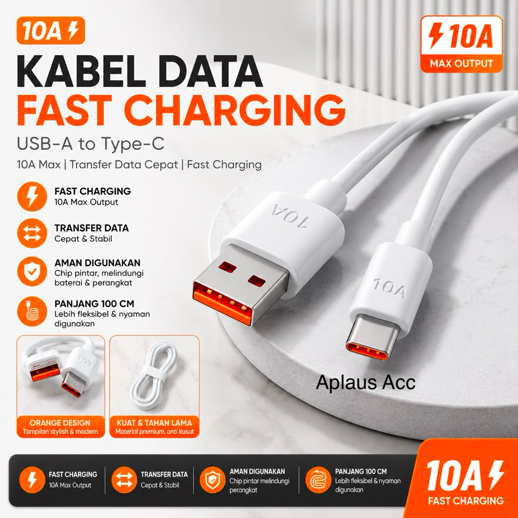 (GROSIRAN) Kabel Data USB To Type C 10A Fast Charging 100CM Android Type C Cable Charging