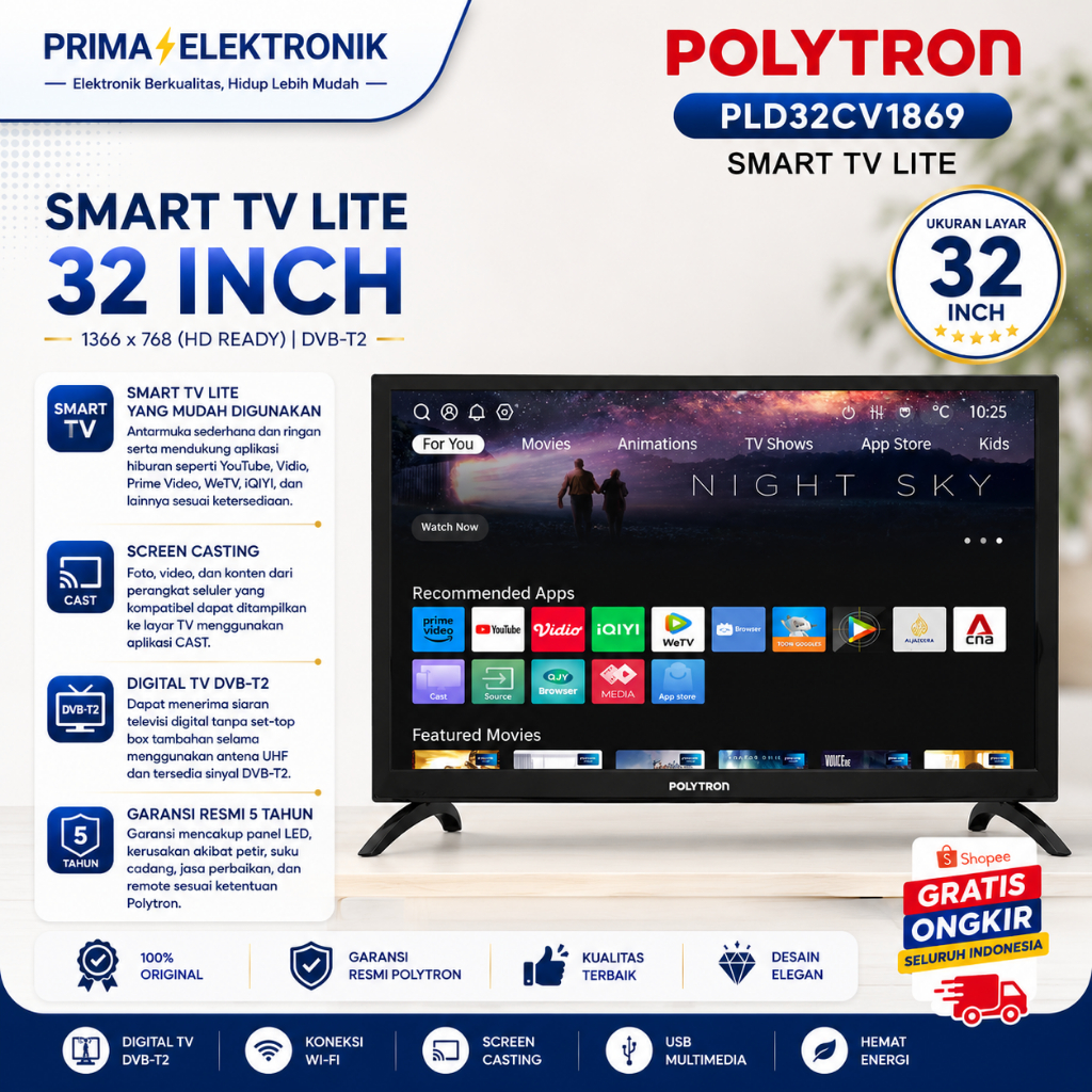 POLYTRON LED SMART TV 32INCH PLD 32CV1869/POLYTRON SMART TV PLD32CV1869/32CV1869/32 CV1869/32CV 1869