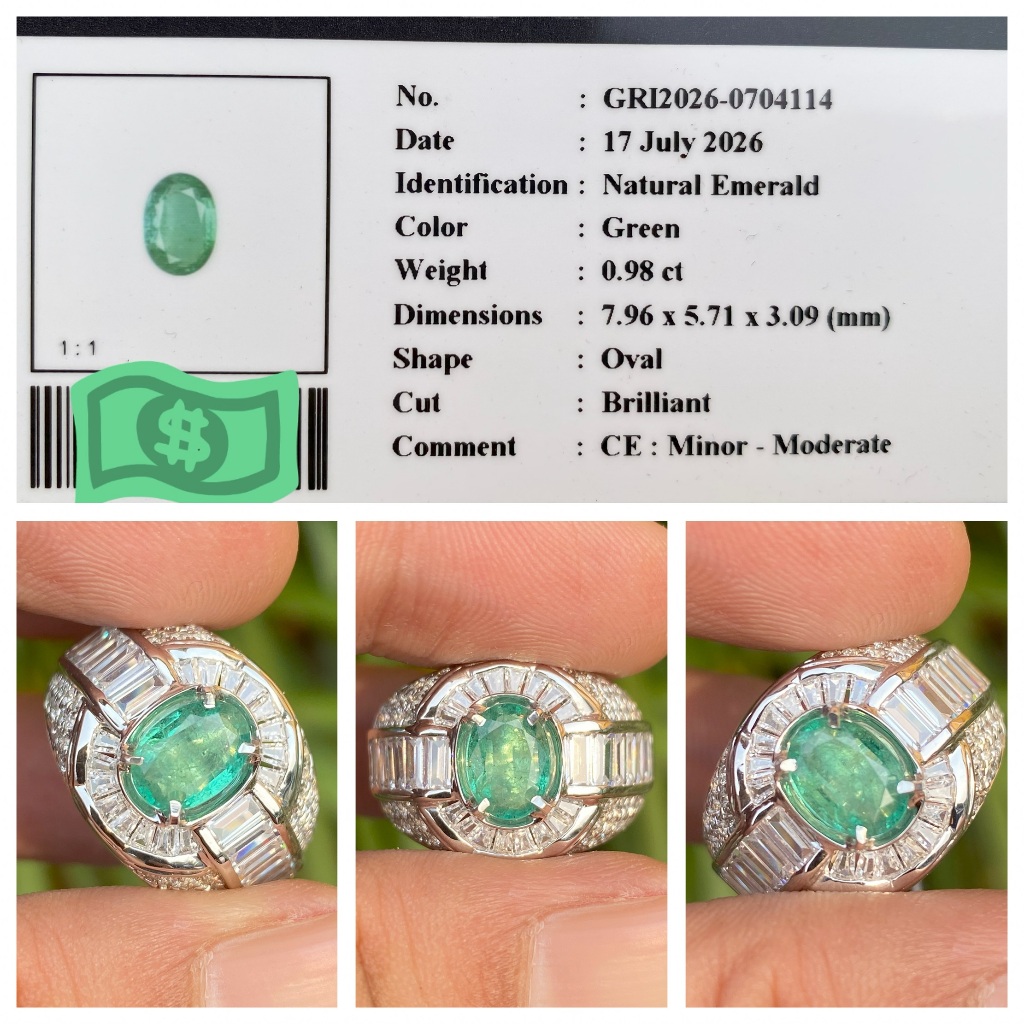 Natural 0.98ct emerald zamrud zambia memo gri