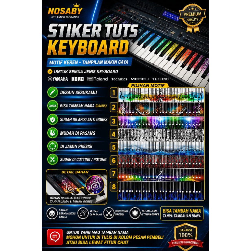 STIKER TUTS KEYBOARD ORGEN PIANO YAMAHA KORG ROLAND DLL