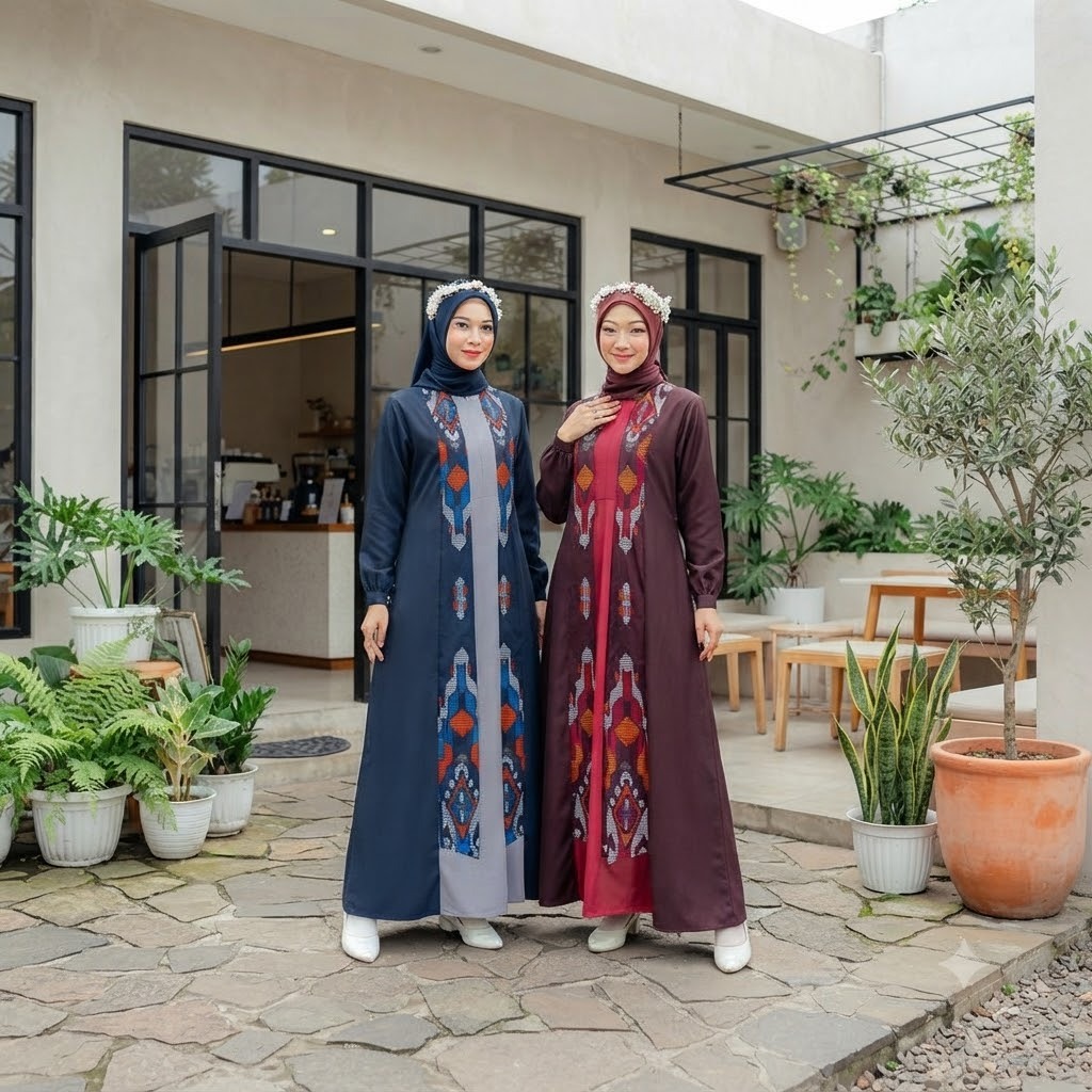 GAMIS MOTIF BATIK SONGKET SILMI RENGGANIS DRESS WANITA TERBARU BIRU TUA NAVY MERAH MAROON // SARIMBI