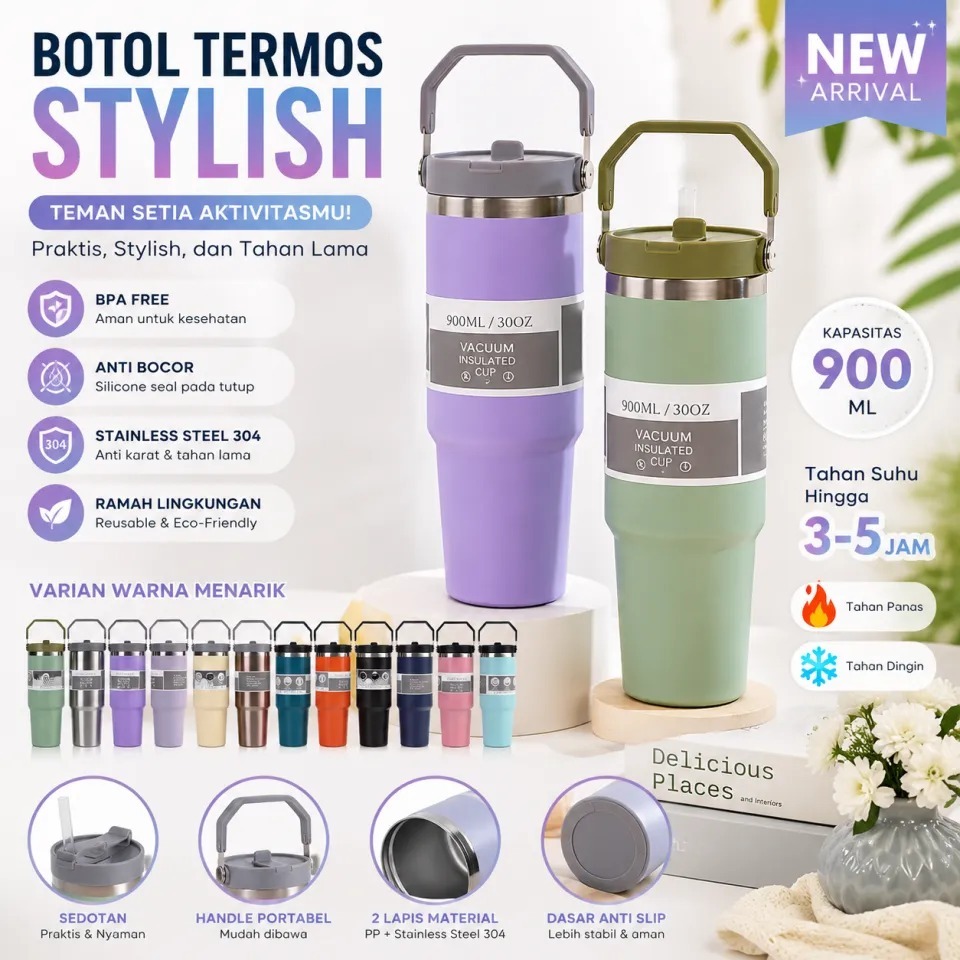 Tumbler Vacuum Premium Stainless 900ml / Botol Minum Anti Dingin Dan Panas/ Tumbler Coffee