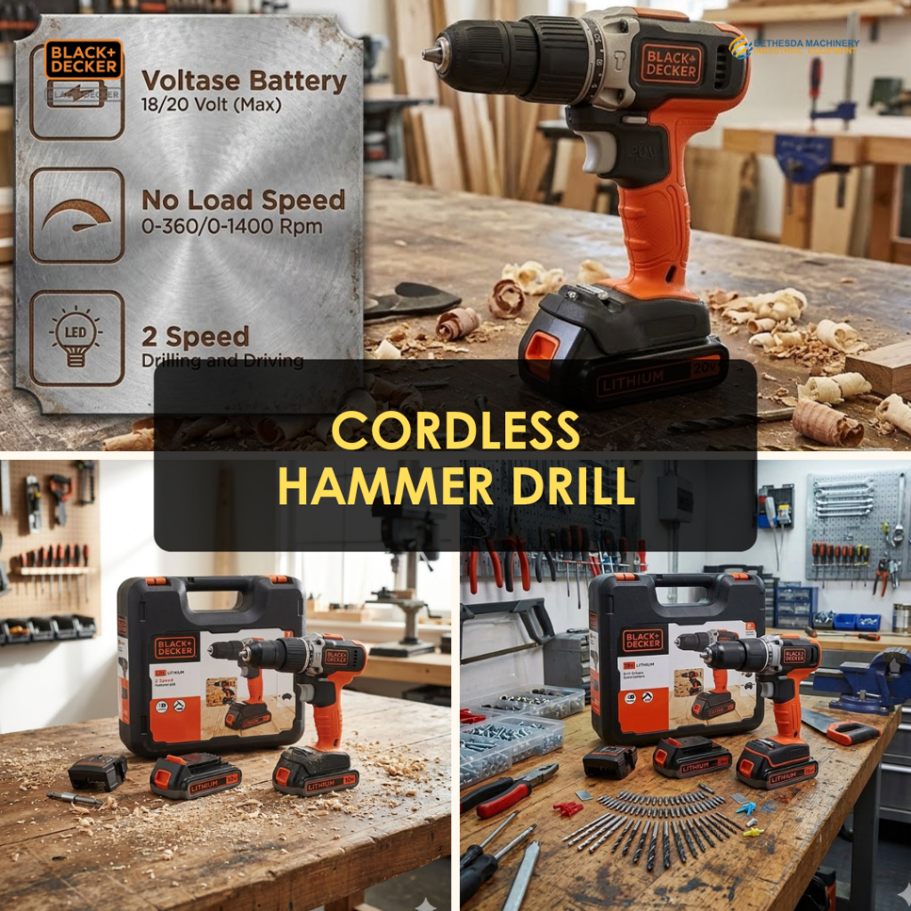 Black+Decker 18V/20V Hammer Drill Kit 2 Baterai - Bor Tangan