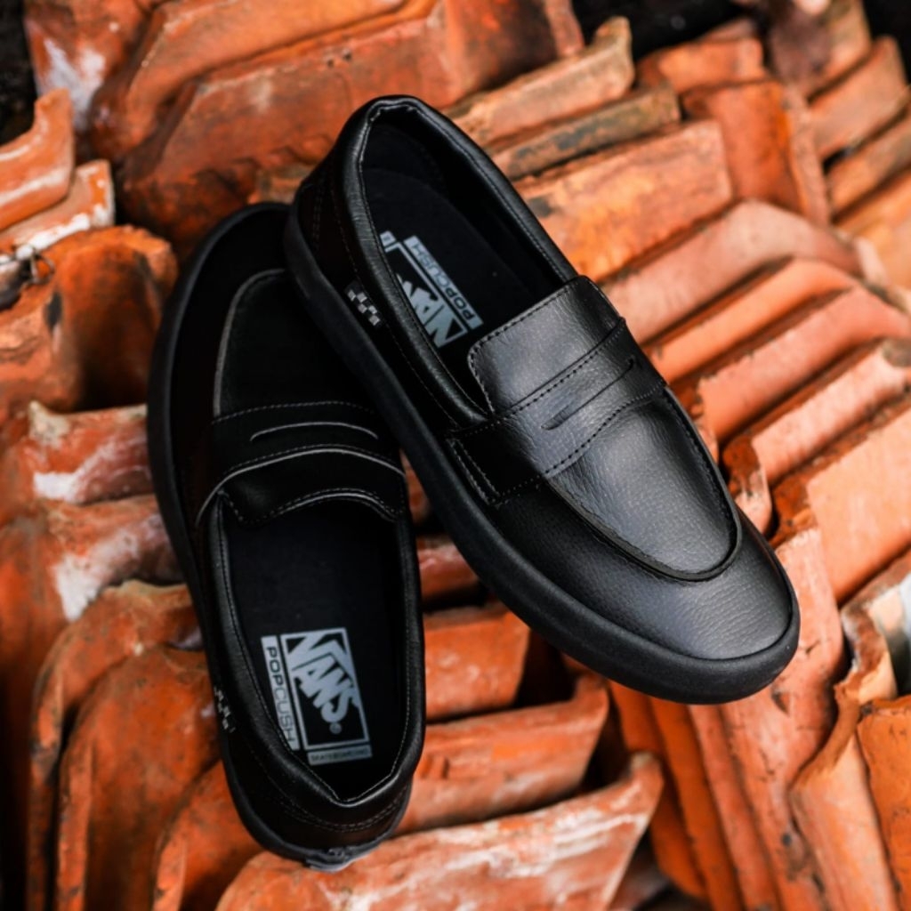 VANS SLIP ON SKATE PRO LOAFER LEATHER FULL BLACK BLACK ORIGINAL