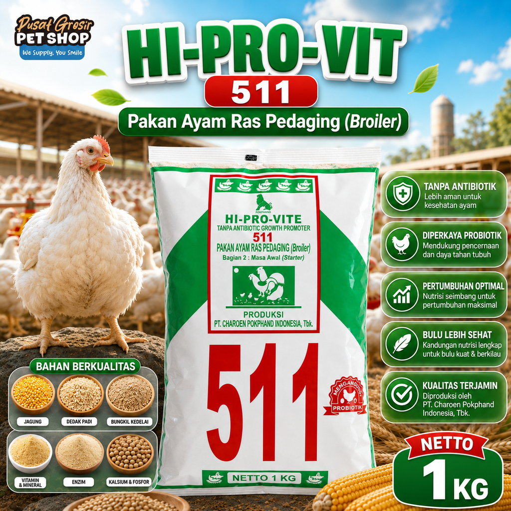 PGP | HI-PRO-VITE 511 Pakan Ayam Ras Pedaging Broiler Starter 1 Kg | Pakan Ayam Pedaging Broiler
