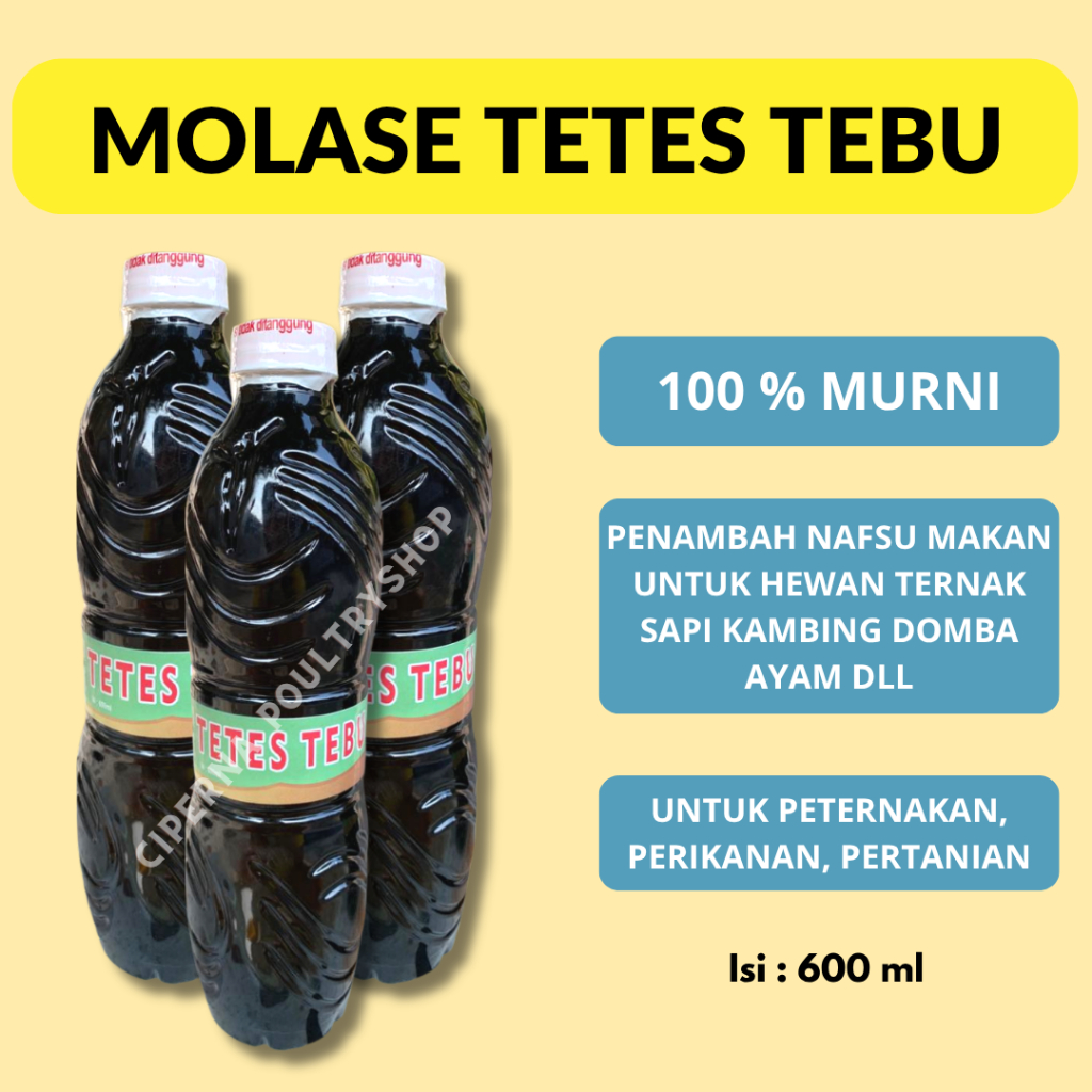MOLASE TETES TEBU MURNI kemasan Botol SUPLEMEN HEWAN TERNAK SAPI KAMBING DOMBA KUDA PENAMBAH NAFSU M