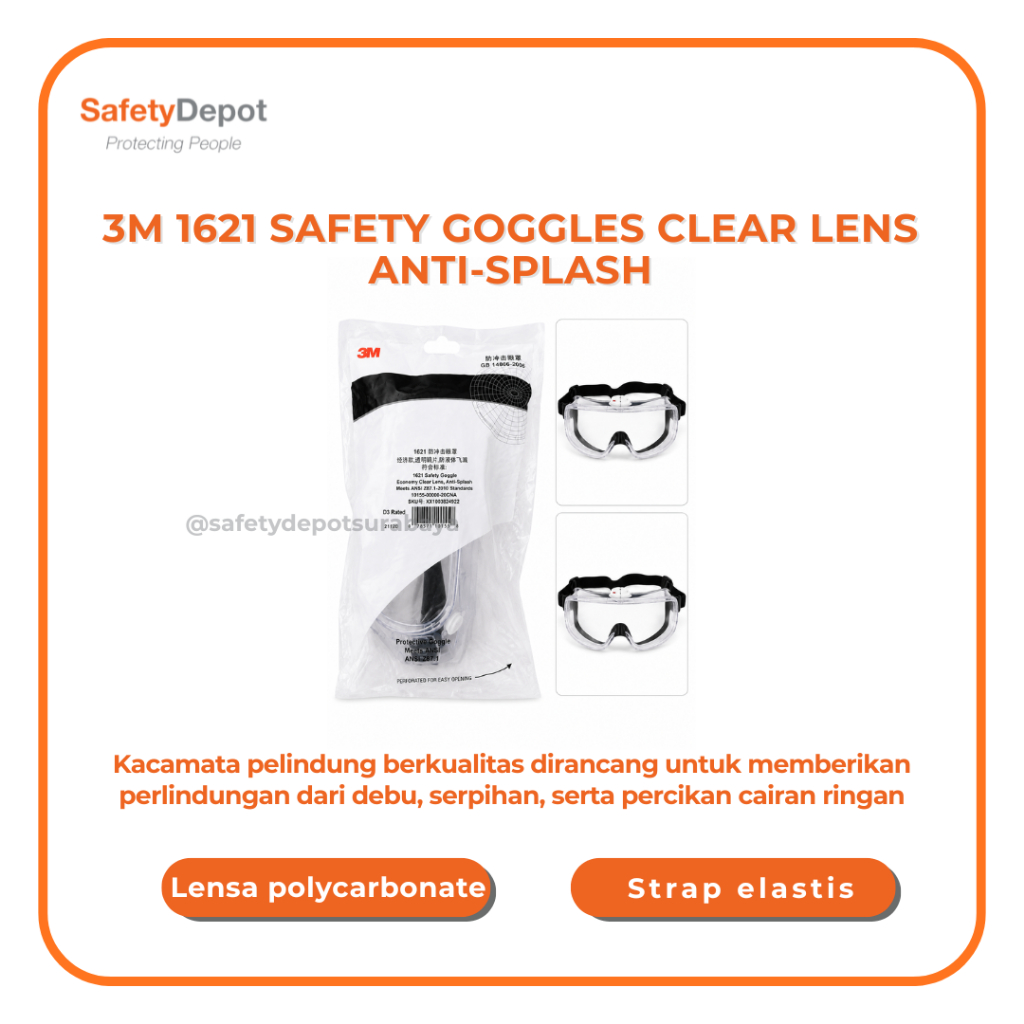 3M 1621 AF Safety Goggles Clear Lens 1621AF